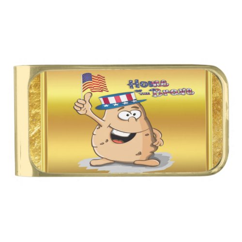 Patriotic potato with American hat and a USA flag Gold Finish Money Clip