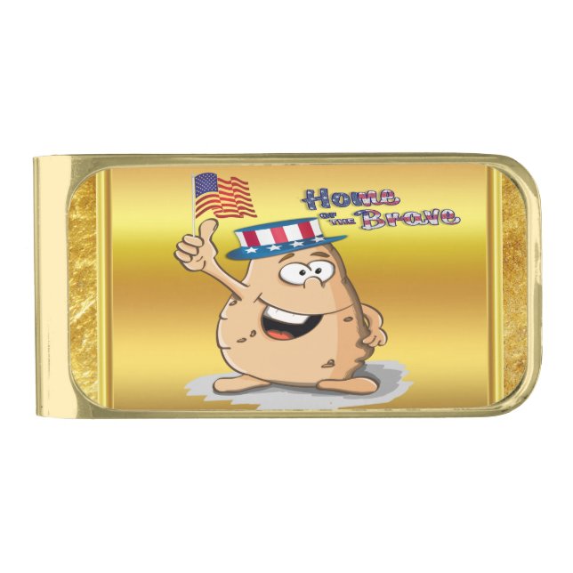 Patriotic potato with American hat and a USA flag Gold Finish Money Clip (Front)