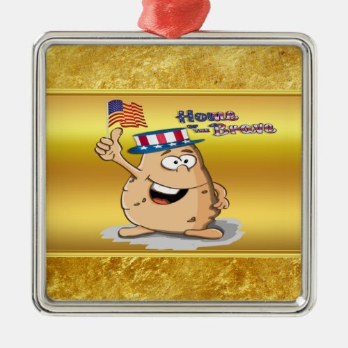 Patriotic potato with American hat and a USA flag Metal Ornament