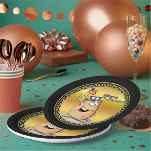 Patriotic potato with American hat and a USA flag Paper Plates