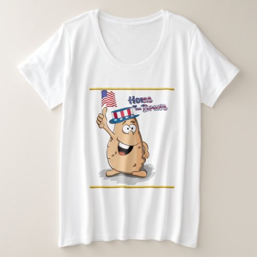 Patriotic potato with American hat and a USA flag Plus Size T_Shirt