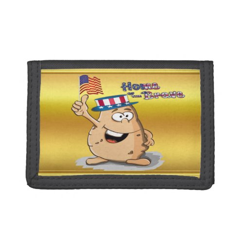 Patriotic potato with American hat and a USA flag Tri_fold Wallet