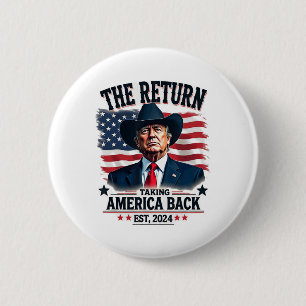 Patriotic President Donald Trump Cowboy Taking Ame Button
