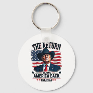 Patriotic President Donald Trump Cowboy Taking Ame Keychain