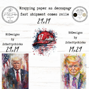 Patriotic Presidential Portrait Abstract Decoupage Wrapping Paper Sheets