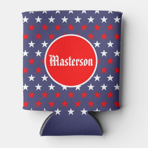 Patriotic Pride Personalized Red White and Blue Can Cooler