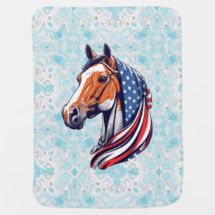 Patriotic Pride : Quarter Horse with American Flag Baby Blanket
