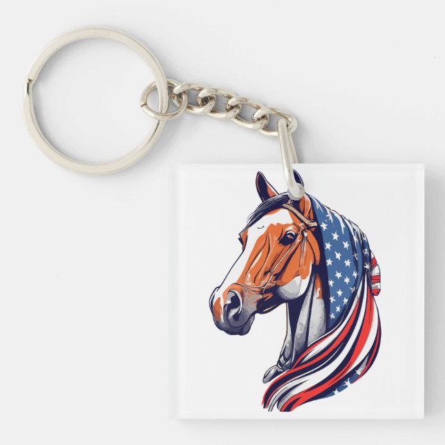 Patriotic Pride : Quarter Horse with American Flag Keychain (Front)