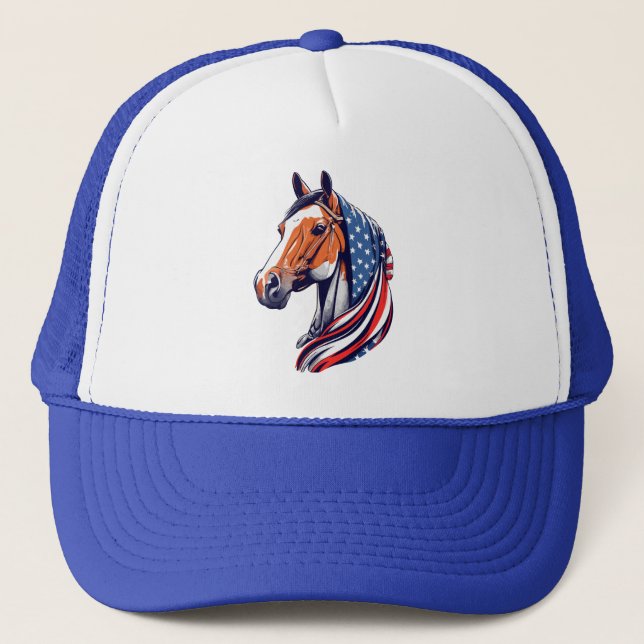 Patriotic Pride : Quarter Horse with American Flag Trucker Hat (Front)