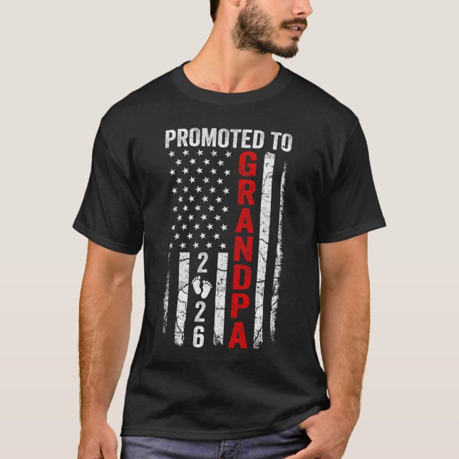 Patriotic Promoted To Grandpa 2026 First Time New  T-Shirt (Front)