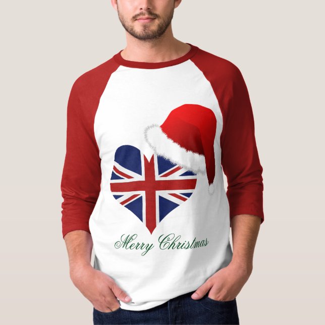 Patriotic Proud Flag Heart Santa Christmas Holiday T-Shirt (Front)