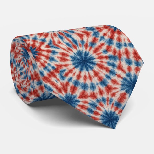 Patriotic Psychedelic Tie-Dye Pattern Neck Tie (Rolled)