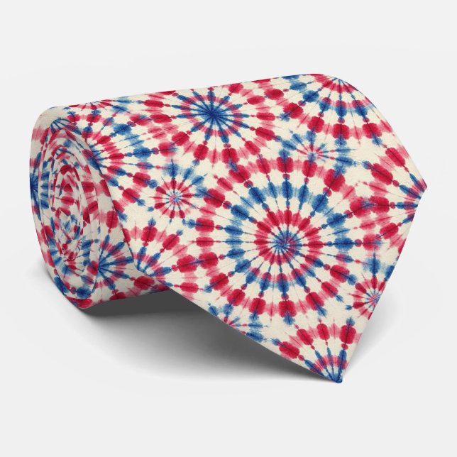 Patriotic Psychedelic Tie-Dye Pattern Neck Tie (Rolled)