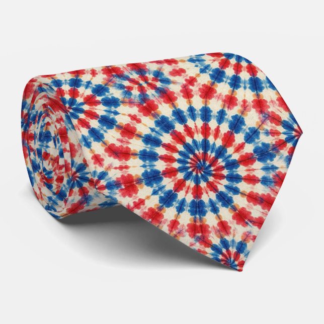 Patriotic Psychedelic Tie-Dye Pattern Neck Tie (Rolled)