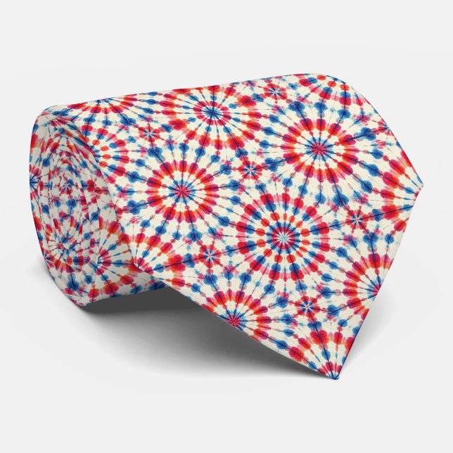 Patriotic Psychedelic Tie-Dye Pattern Neck Tie (Rolled)