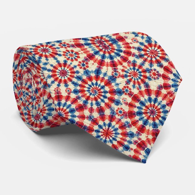 Patriotic Psychedelic Tie-Dye Pattern Neck Tie (Rolled)
