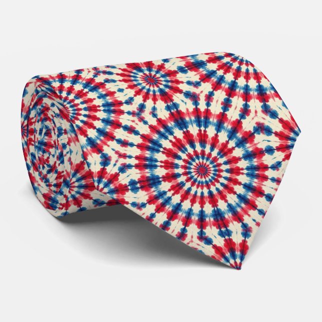 Patriotic Psychedelic Tie-Dye Pattern Neck Tie (Rolled)