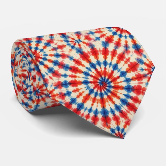 Patriotic Psychedelic Tie-Dye Pattern Neck Tie (Rolled)