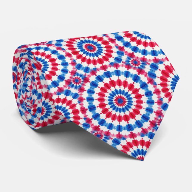 Patriotic Psychedelic Tie-Dye Pattern Neck Tie (Rolled)