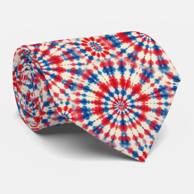 Patriotic Psychedelic Tie-Dye Pattern Neck Tie (Rolled)