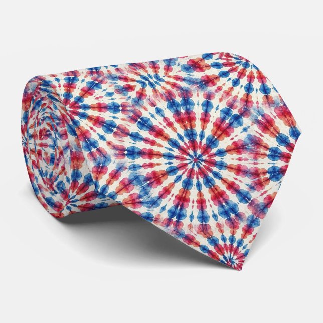 Patriotic Psychedelic Tie-Dye Pattern Neck Tie (Rolled)
