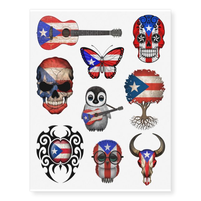 Patriotic Puerto Rican Flags Collection Temporary Tattoos (Front)
