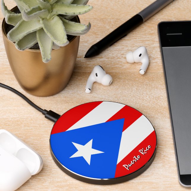 Patriotic Puerto Rico Charger, Puerto Rican Flag Wireless Charger (Desk 2)