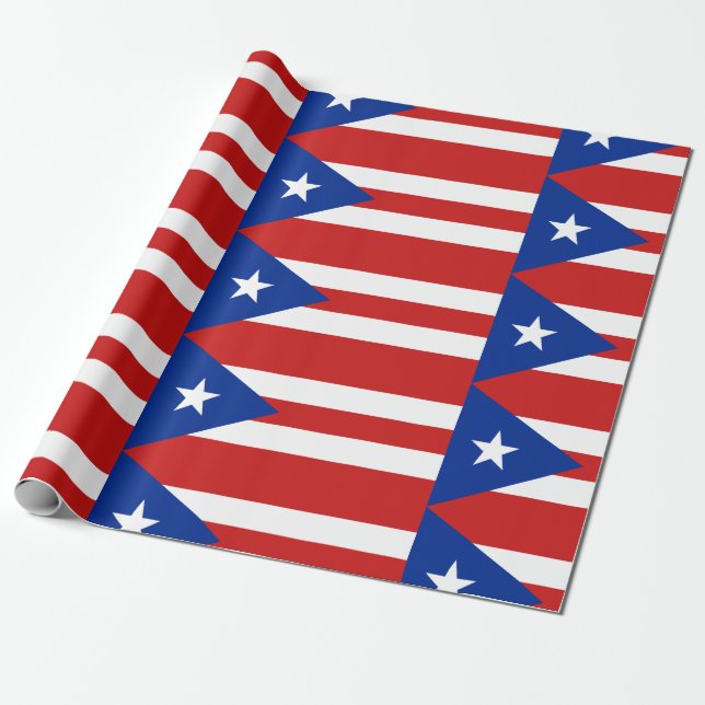 Patriotic Puerto Rico Flag Patterned Wrapping Paper (Unrolled)