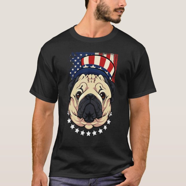Patriotic Pug 4th Of July Cute Dog American Flag H T-Shirt (Front)