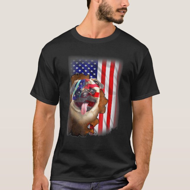 Patriotic Pug American Flag Dog T-Shirt (Front)