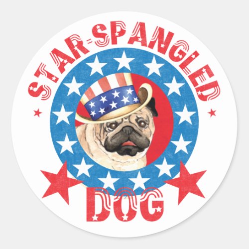 Patriotic Pug Classic Round Sticker