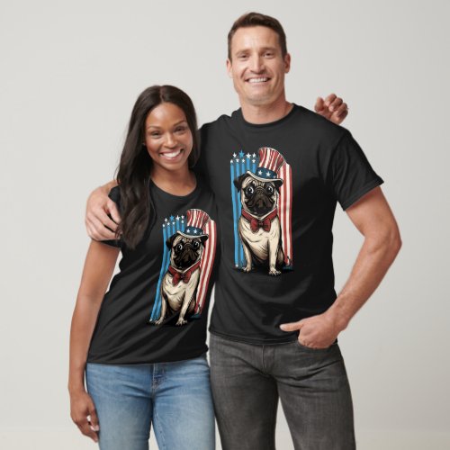 Patriotic Pug Design T_Shirt