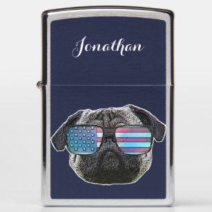 Patriotic pug dog personalized zippo lighter
