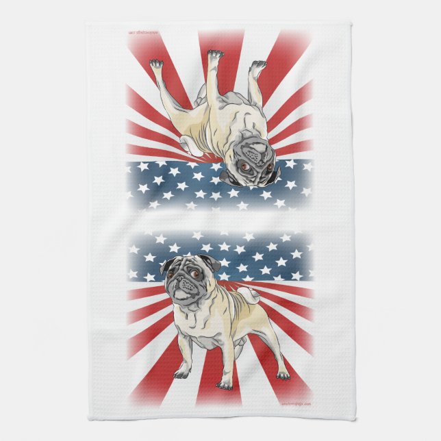 Patriotic Pug Kitchen Towel (Vertical)