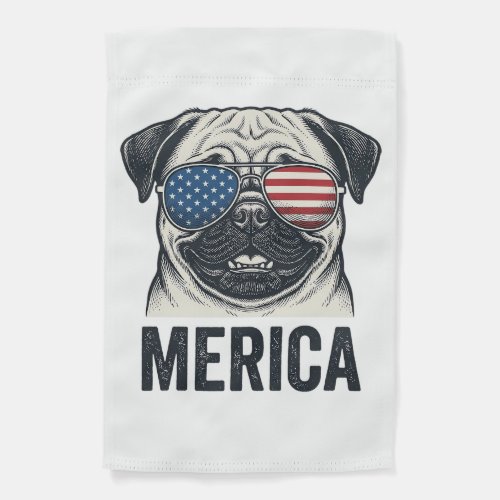 Patriotic Pug Merica Vintage Engraving Shirt Desig Garden Flag