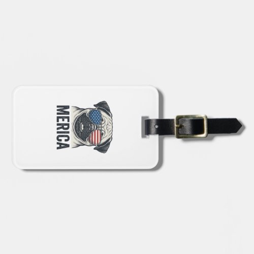 Patriotic Pug Merica Vintage Engraving Shirt Desig Luggage Tag