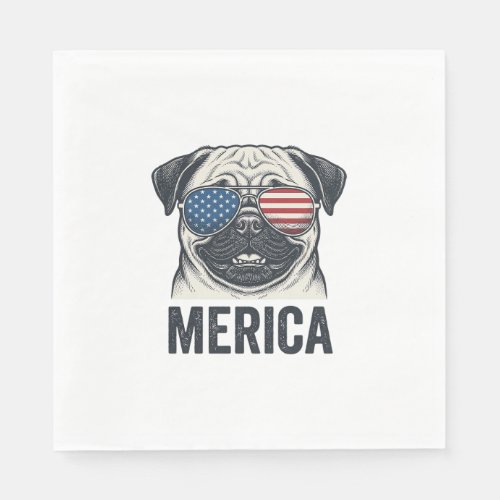 Patriotic Pug Merica Vintage Engraving Shirt Desig Napkins