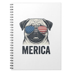 Patriotic Pug Merica Vintage Engraving Shirt Desig Notebook