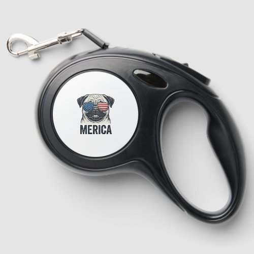 Patriotic Pug Merica Vintage Engraving Shirt Desig Retractable Pet Leash