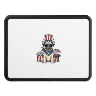 Patriotic Pug Vintage Engraving Dog Shirt Design_1 Hitch Cover