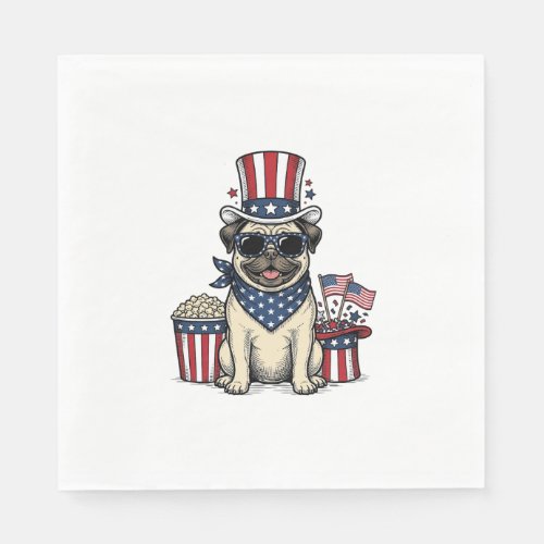 Patriotic Pug Vintage Engraving Dog Shirt Design_1 Napkins