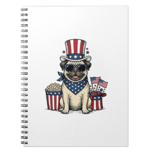Patriotic Pug Vintage Engraving Dog Shirt Design_1 Notebook