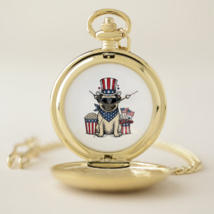 Patriotic Pug Vintage Engraving Dog Shirt Design_1 Pocket Watch
