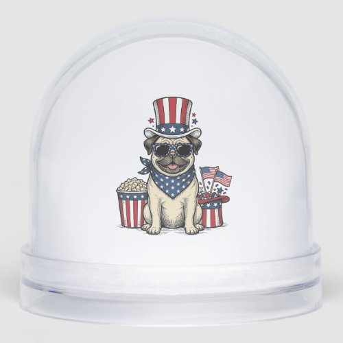 Patriotic Pug Vintage Engraving Dog Shirt Design_1 Snow Globe