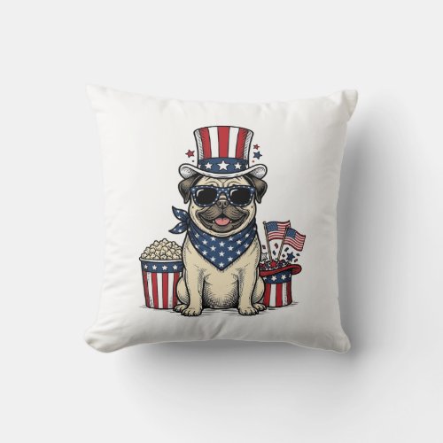 Patriotic Pug Vintage Engraving Dog Shirt Design_1 Throw Pillow