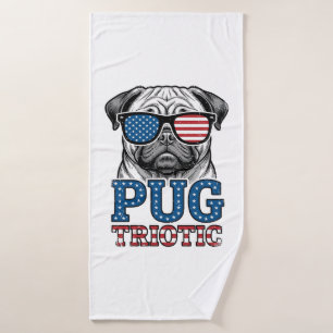 Patriotic Pug Vintage Engraving Shirt Design_1 Bath Towel