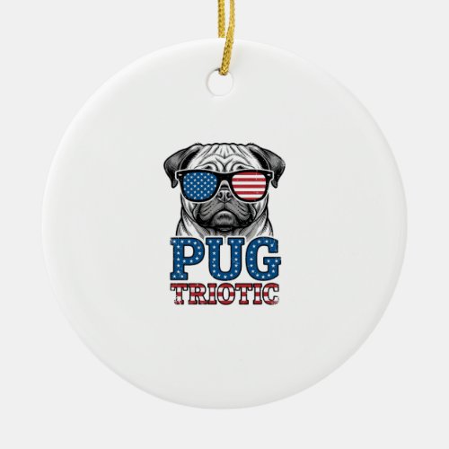 Patriotic Pug Vintage Engraving Shirt Design_1 Ceramic Ornament