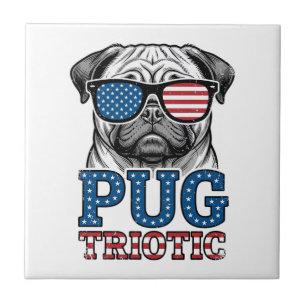 Patriotic Pug Vintage Engraving Shirt Design_1 Ceramic Tile