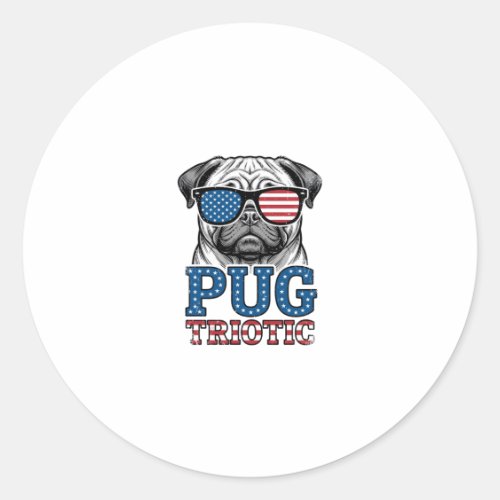 Patriotic Pug Vintage Engraving Shirt Design_1 Classic Round Sticker