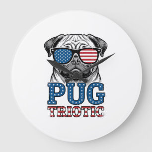 Patriotic Pug Vintage Engraving Shirt Design_1 Large Clock
